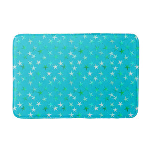 Satin stars, pale green and blue on turquoise bathroom mat