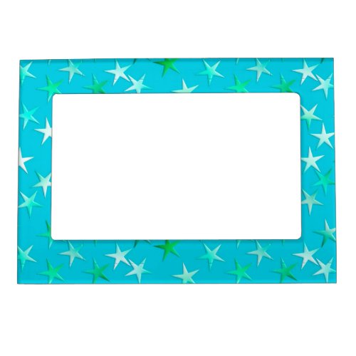 Satin stars pale green and blue on turquoise magnetic picture frame