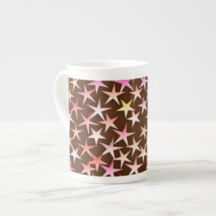 Satin stars, pink on chocolate bone china mug