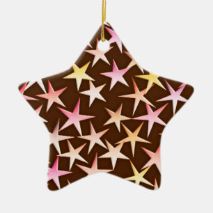 Satin stars, pink on chocolate ceramic ornament