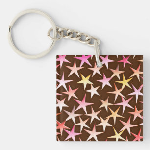 Satin stars, pink on chocolate keychain