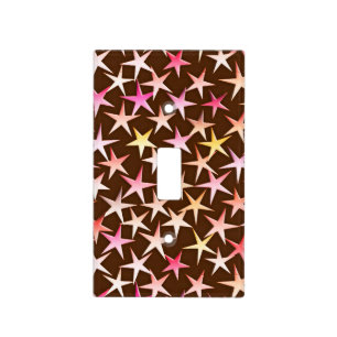 Satin stars, pink on chocolate light switch cover