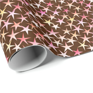 Satin stars, pink on chocolate wrapping paper