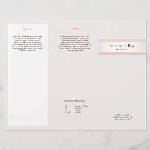 Satin Striped Blush Pink Beauty Salon Spa Brochure