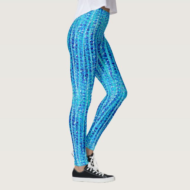 Satin Stripes and Dots Abstract, Cobalt Blue Leggings (Right)