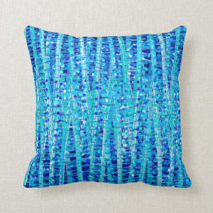 Satin Stripes and Dots Abstract, Cobalt Blue Throw Pillow