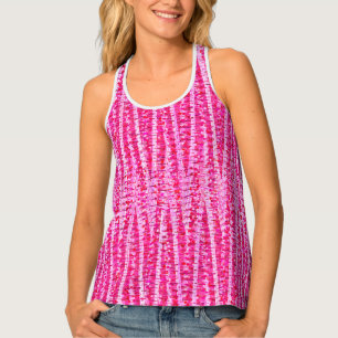 Satin Stripes and Dots Abstract, Fuchsia Pink Tank Top