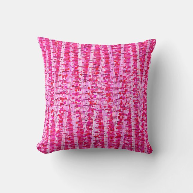 Satin Stripes and Dots Abstract, Fuchsia Pink Throw Pillow (Front)