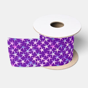 Satin Textured Stars Lavender on Purple  Ribbon
