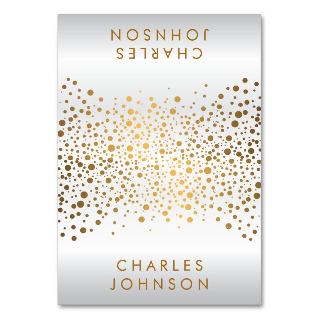 Satin White and Gold Confetti Dots | Place Cards (Front)