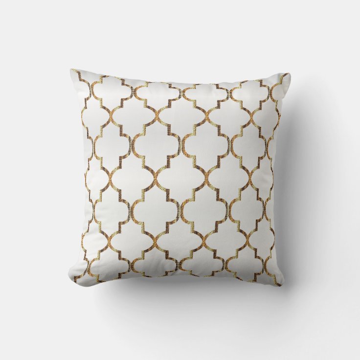 Satin White & Gold Quatrefoil Pattern Throw Pillow Zazzle