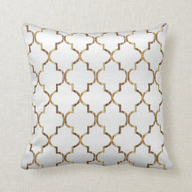 Satin White & Gold Quatrefoil Pattern