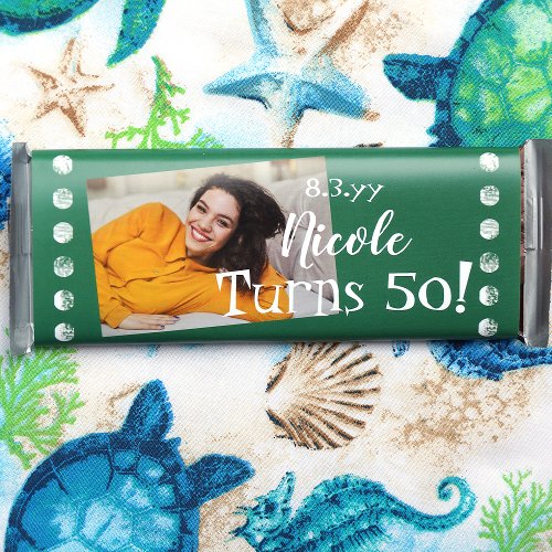 Satin Wrapper Green 50th Birthday Candy Bar Label