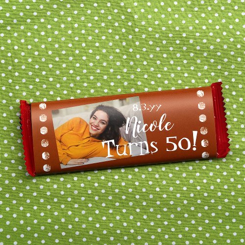 Satin Wrapper Terracotta 50th Birthday Candy Label