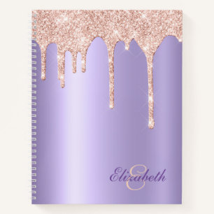 Satiny Lavender Blush Pink Glitter Drips Monogram Notebook
