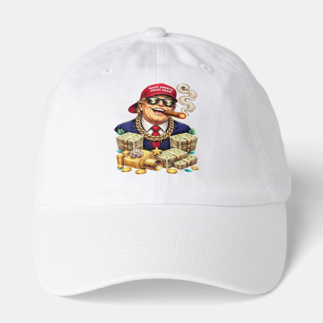 Satirical MAGA Billionaire Cartoon — Retro Pop Art Hat (Front)