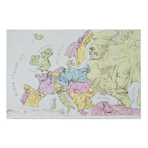 Satirical Map of Europe  1871 Faux Canvas Print