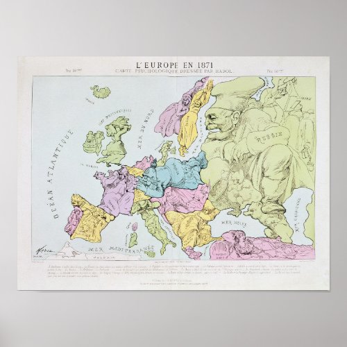 Satirical Map of Europe  1871 Poster