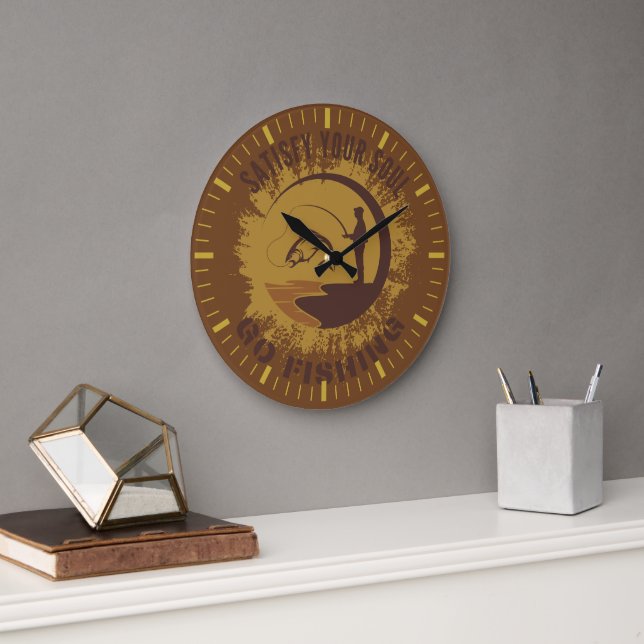 Satisfy your soul | Fly fishing   Large Clock (Office)