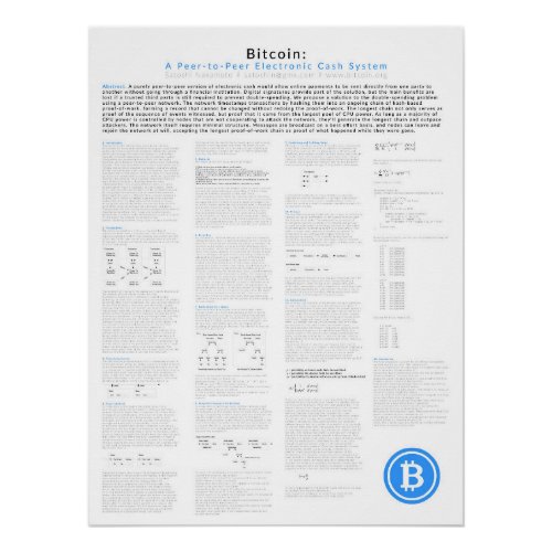 Satoshi Nakamotos Bitcoin white paper Poster