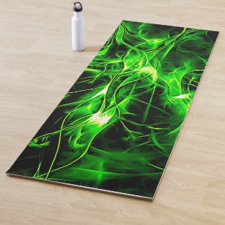 Saturated green paint splash pattern with black yoga mat