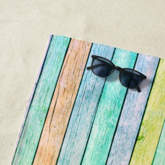 Saturated pastel wood boards pattern color theme 3 beach towel