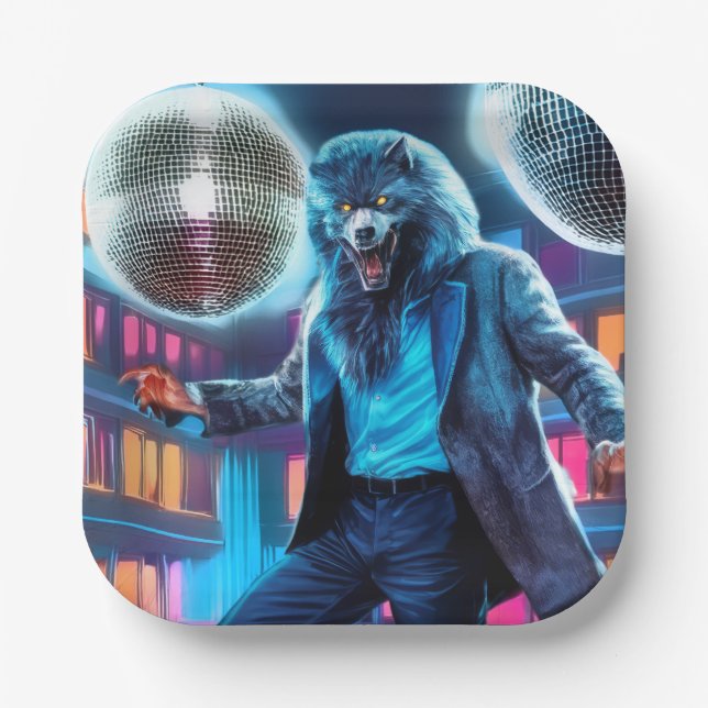 Saturday Night Wolfman, Letting Loose and Howling  Paper Plates (Front)
