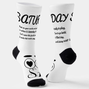 Saturday Poem Socks - Trendy, Funny, White&Black