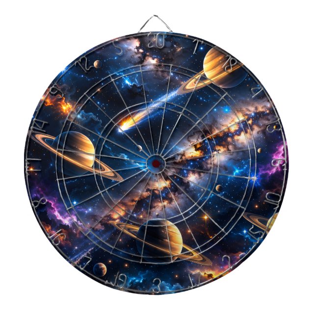 Saturn and nebula premium dartboard (Front)