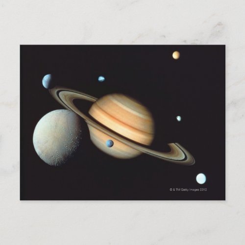 Saturn and satellites postcard