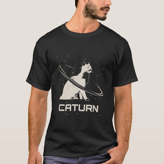 Saturn Caturn I Planets Space Galaxy Astronomy Cat T-Shirt (Front)
