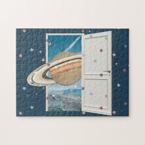 Saturn Cosmic Planet Text Surreal Cool Graphic Jigsaw Puzzle