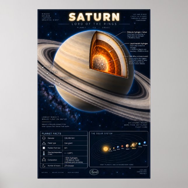 Saturn Cross-Section Science Infographic Poster (Front)