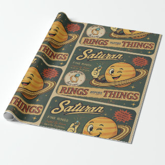 Saturn Fine Rings Vintage Space Humor Pattern Wrapping Paper