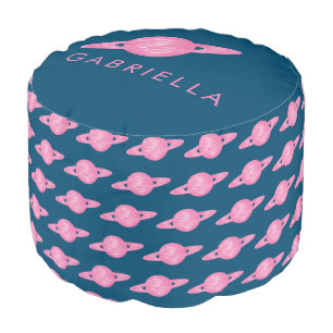 Saturn Pink Teal Space Pattern Personalized Name Pouf