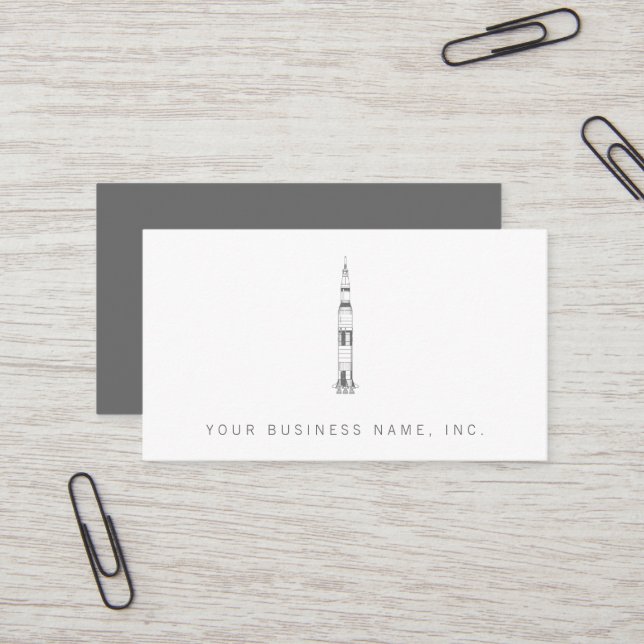 Saturn Rocket Gray Business Card (Front/Back In Situ)