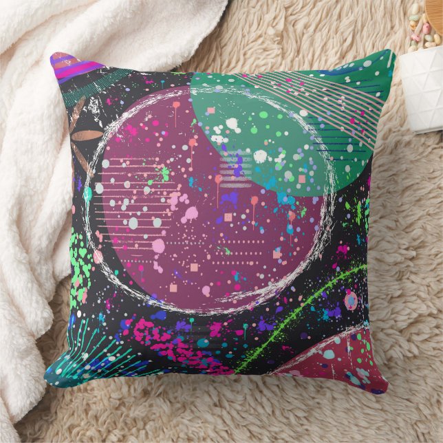 Saturn’s Rings: Maximalist Abstract Art  Throw Pillow (Blanket)