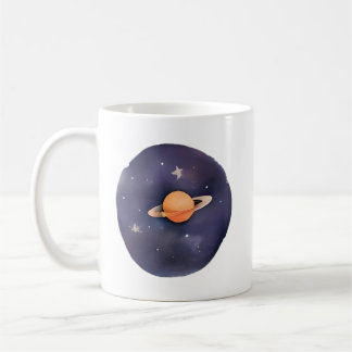 Saturn’s Serenade: Cosmic Watercolor Coffee Mug