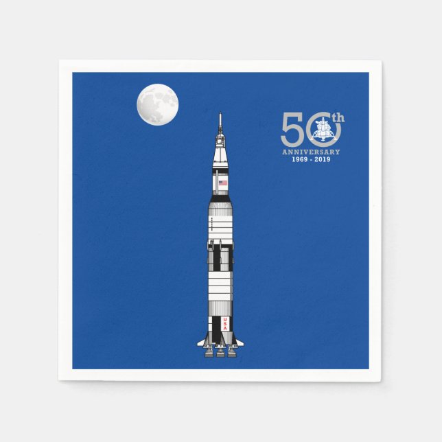 Saturn V rocket, Apollo 11 Moon Landing and Moon: Napkins (Front)
