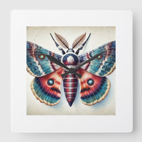 Saturniid Moth 150624IREF119 _ Watercolor Square Wall Clock