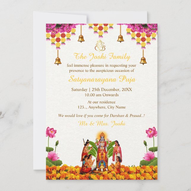 Satyanarayan Bhagwan Pooja Invitation Card (Front)