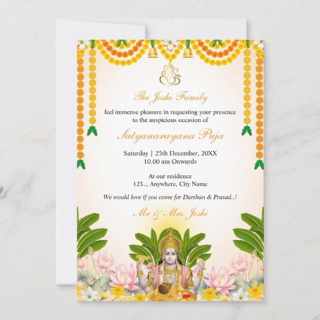 Satyanarayan Katha Invitation Card, Indian Puja (Front)