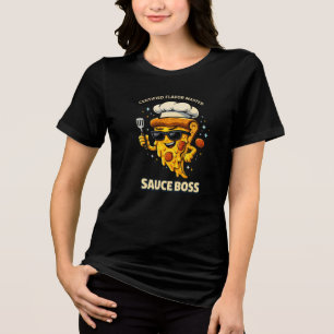 Sauce Boss T-Shirt – Funny Pizza Chef Slice Cartoo Tri-Blend Shirt
