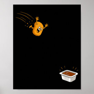 Sauce Dive Funny Flying Chicken Nugget Cartoon Poster