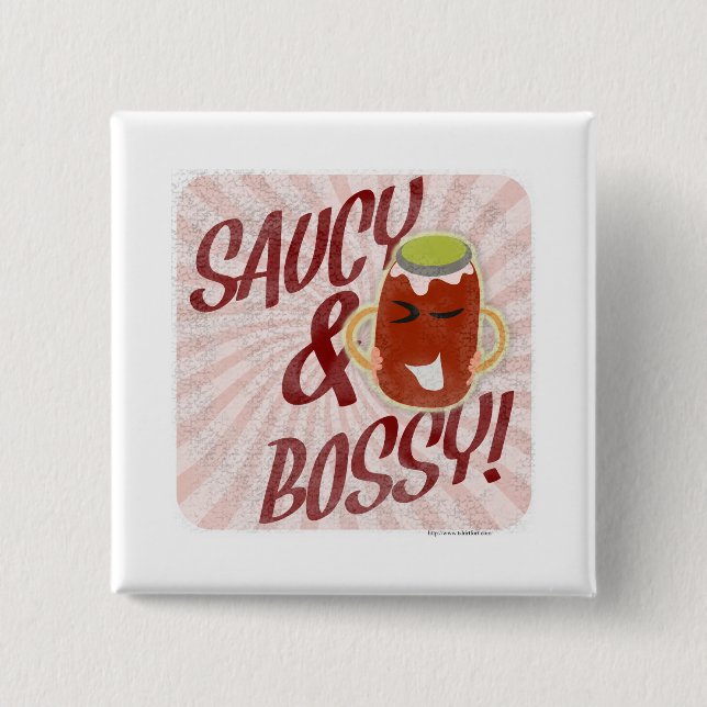 Saucy and Bossy Cartoon Pinback Button (Front)