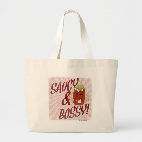 Saucy and Bossy Fun Pasta Cartoon Slogan Large Tote Bag