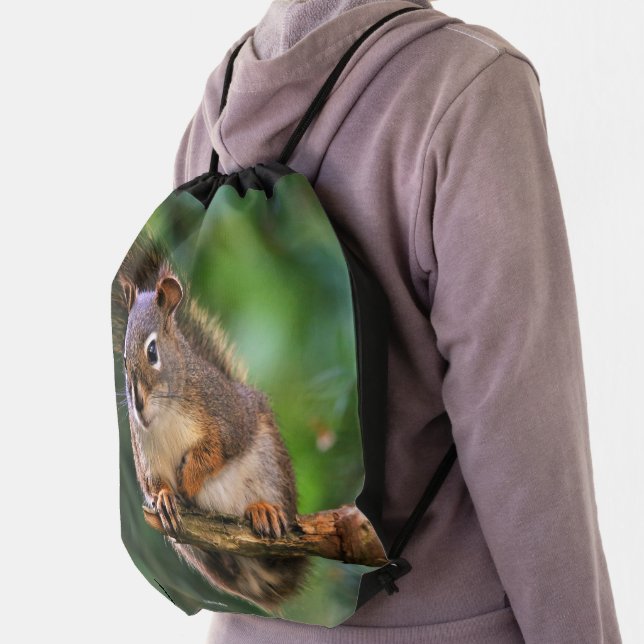 Saucy Cute Red Squirrel in Fir Tree Drawstring Bag (Insitu)