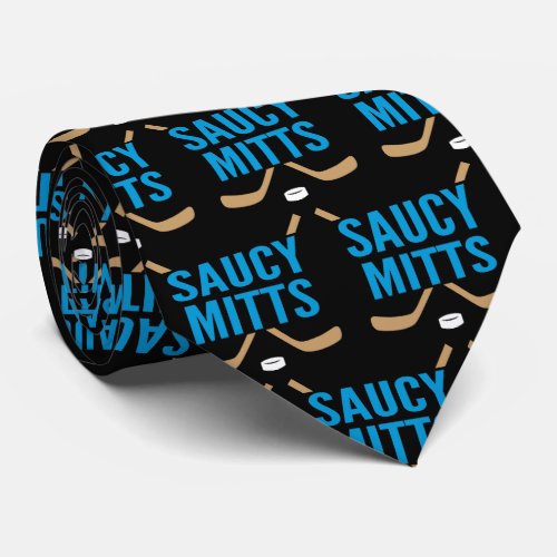 Saucy Mitts Hockey Logo on Black Neck Tie