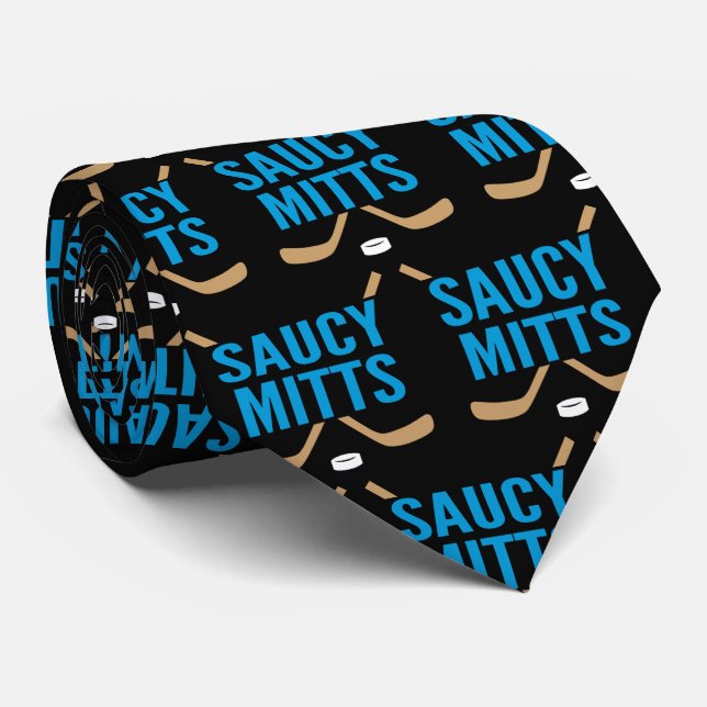 Saucy Mitts Hockey Logo on Black Neck Tie (Rolled)
