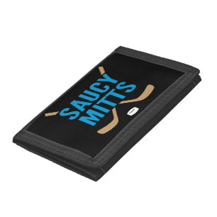 Saucy Mitts Hockey Logo on Black Tri-fold Wallet